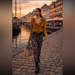 Anthropologie NWT Ruffled V-Neck Top Size S.